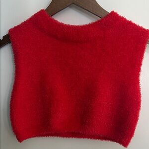 EUC- Red Fuzzy Crop Sweater Top, XS